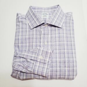 Brooks Brothers Regent Fit Purple Plaid Pattern Men's Long Sleeve Casual Shirt